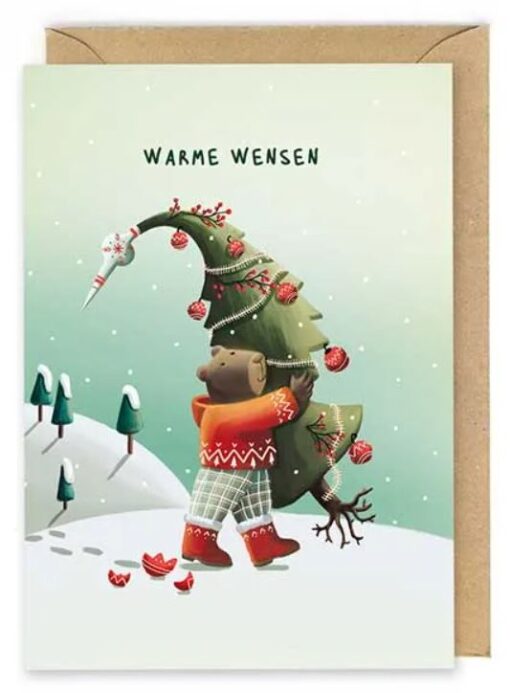 kerstkaart - beer - warme wensen
