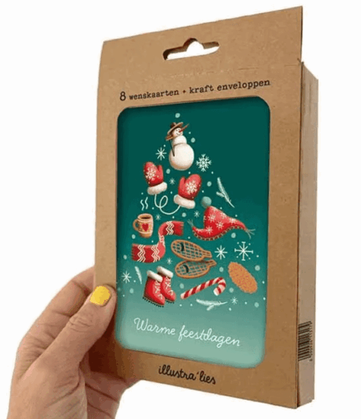 Kerstkaart - Box - sneeuwman - Winterelementen