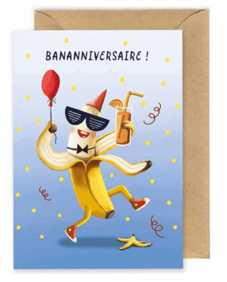 Wenskaart - Banaan - Feest - Verjaardag